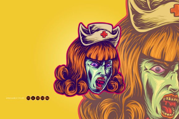Dark Horrifying Monster Nurse Head: Graphics for Bold Design