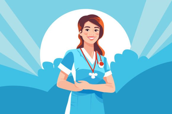 Stylish Nurse with Beautiful Background Graphics